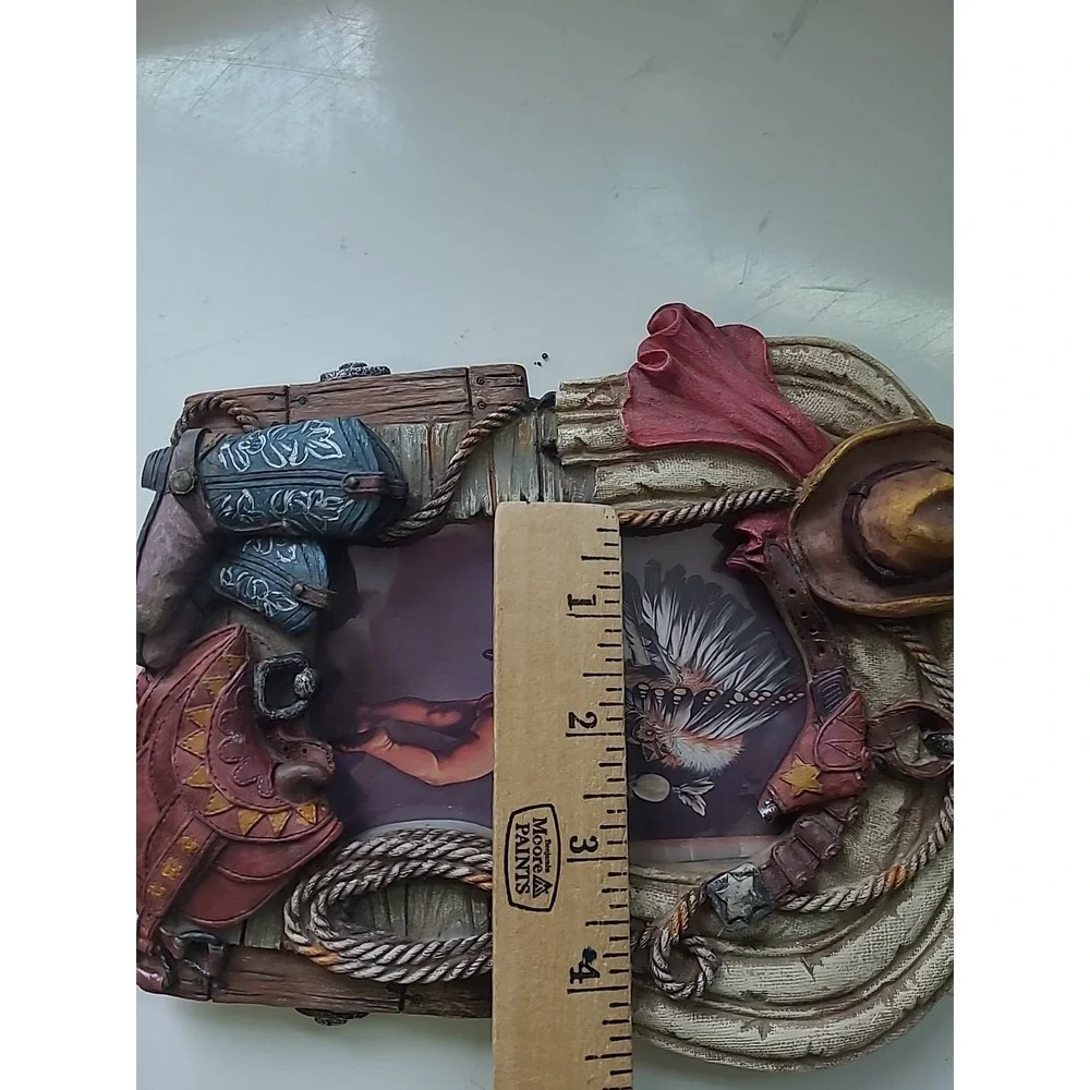 Western Cowboy Saddle Rope 3D Picture Frame Decor Brown 4 x 6 Photo Resin Rustic